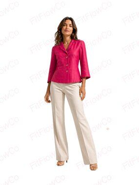 Skotta Hot Pink Structured Linen Blend Blazer Women 6 Shoulder Pads 3/4 Sleeve